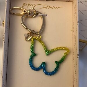 Betsey Johnson Yellow, Green & Blue Ombre Open Frame Butterfly Keychain NIB